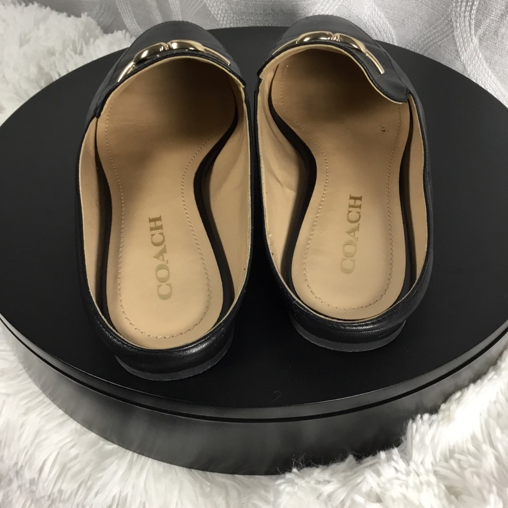 Coach Black Leather Slip-On Mules with Gold Horsebit - Picture 5 of 8